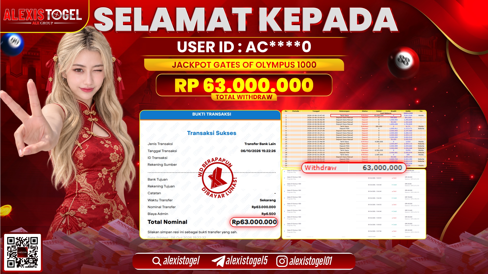 ALEXISTOGEL JACKPOT DI GATES OF OLYMPUS 1000 RP.63.000.000,- LUNAS