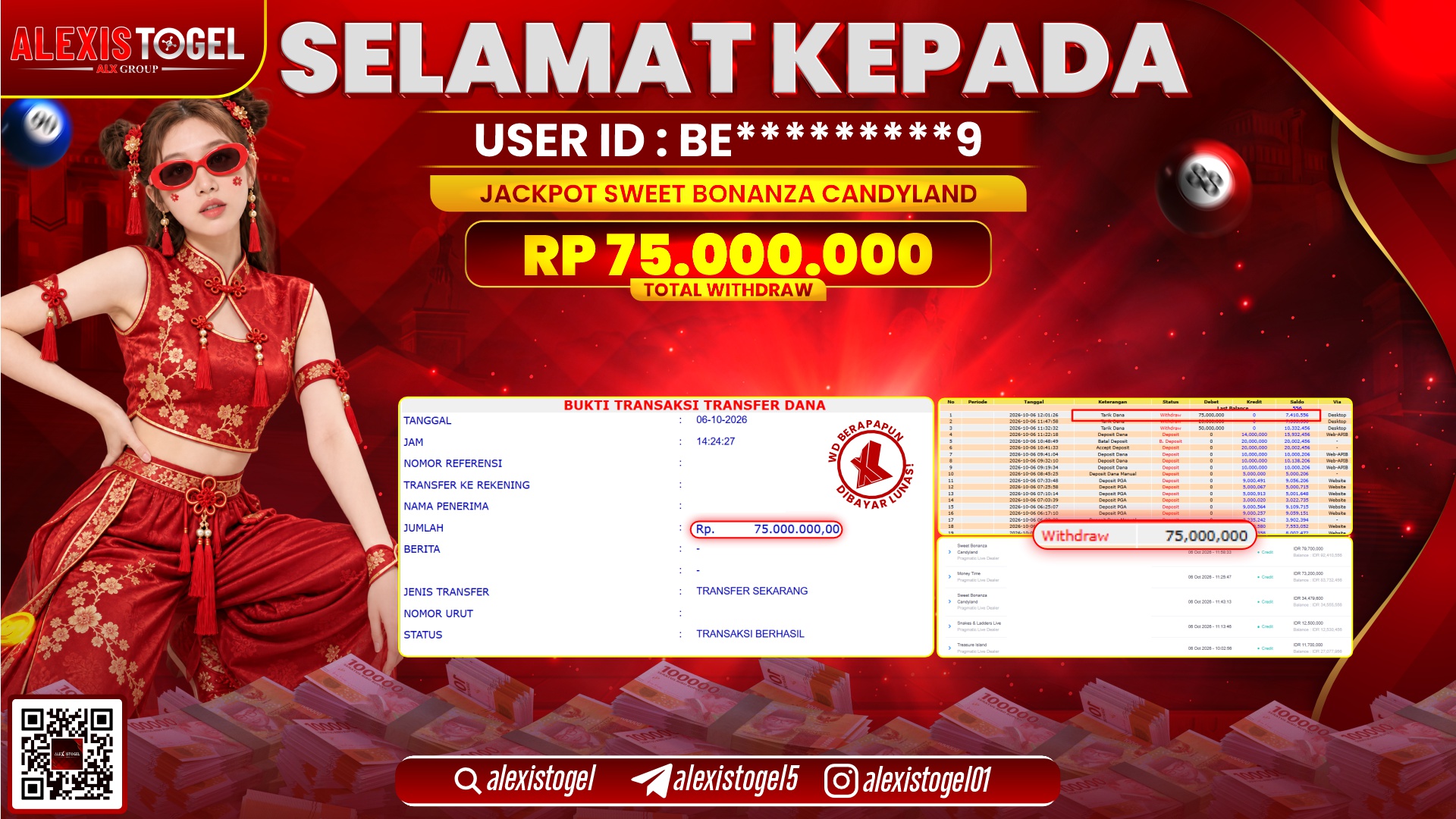 ALEXISTOGEL JACKPOT DI SWEET BONANZA CANDYLAND RP.75.000.000,- LUNAS