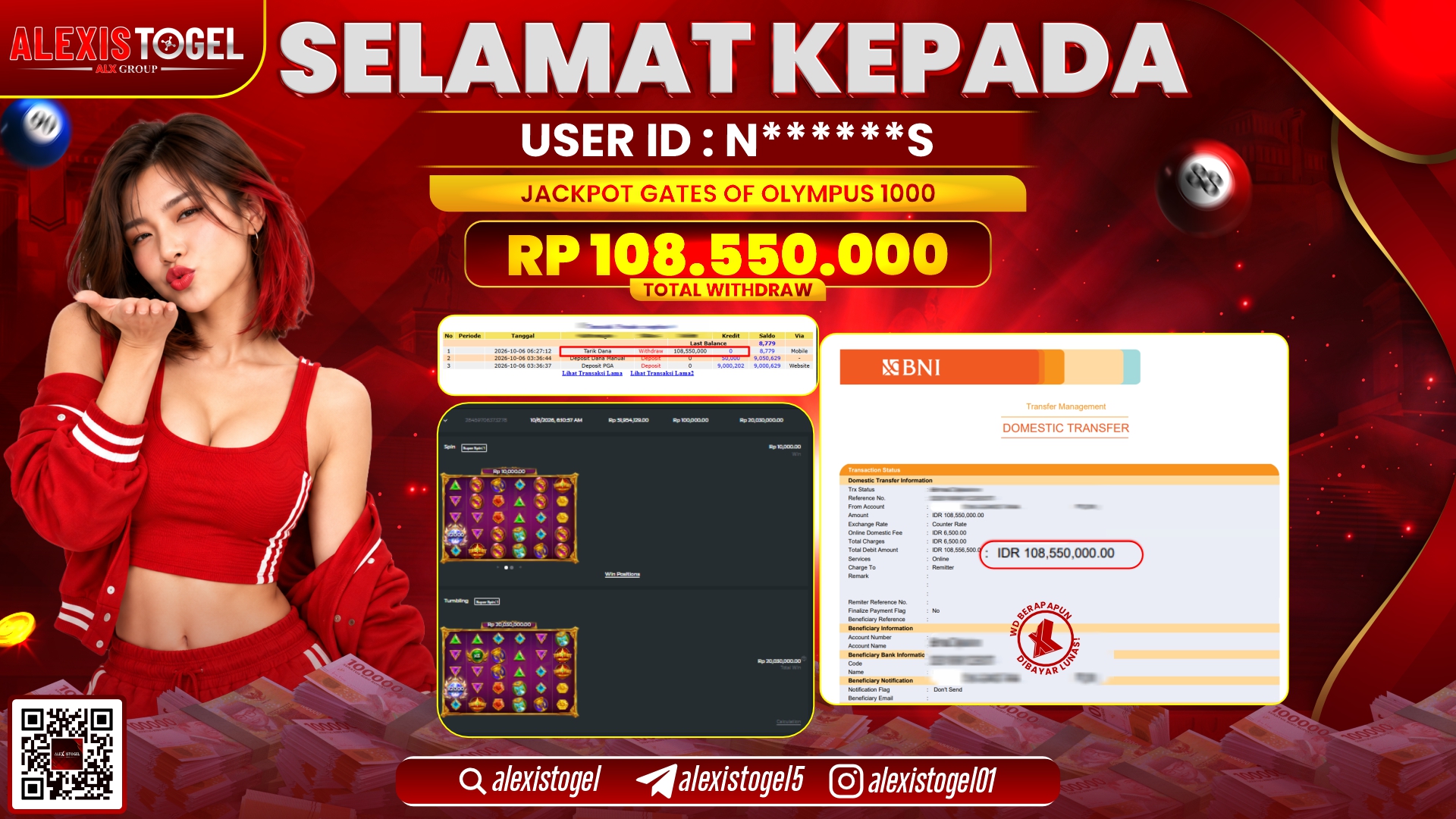 ALEXISTOGEL JACKPOT DI GATES OF OLYMPUS 1000 RP.108.550.000,- LUNAS