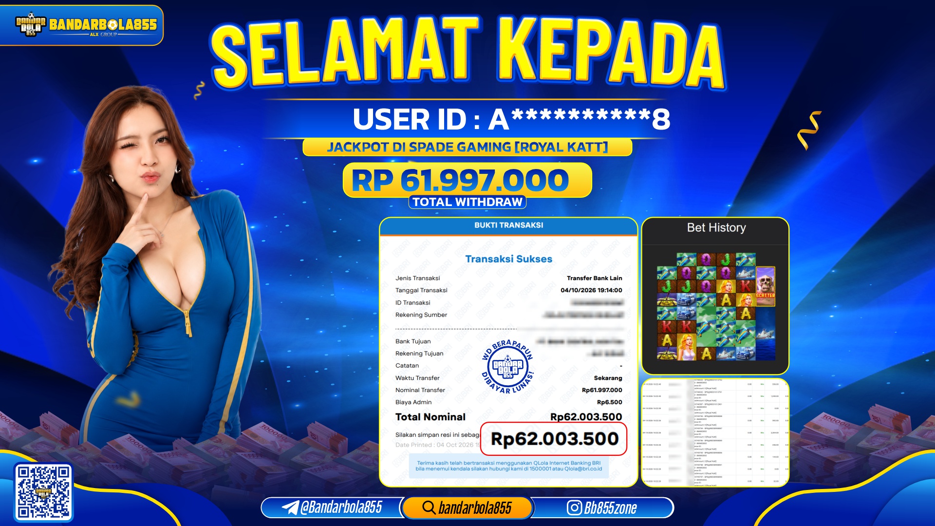 JACKPOT BANDARBOLA855 DI SPADE GAMING Rp61.997.000, - LUNAS🎖