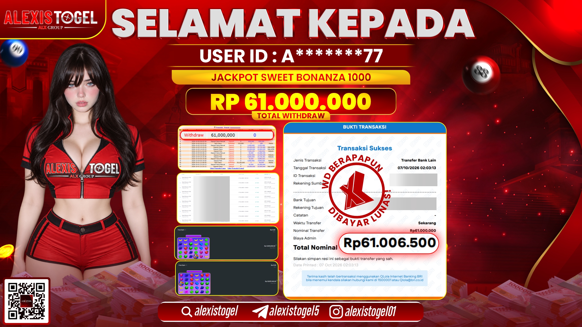 ALEXISTOGEL JACKPOT DI SWEET BONANZA 1000 RP.61.000.000,- LUNAS