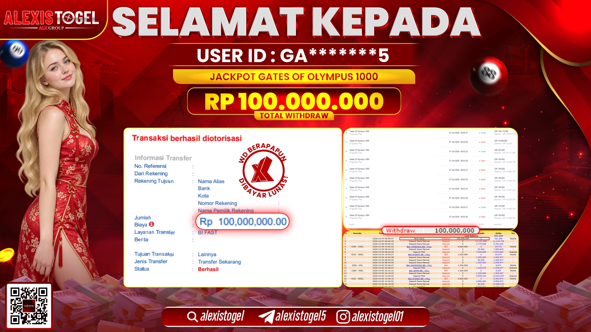 ALEXISTOGEL JACKPOT DI GATES OF OLYMPUS 1000 RP.100.000.000,- LUNAS