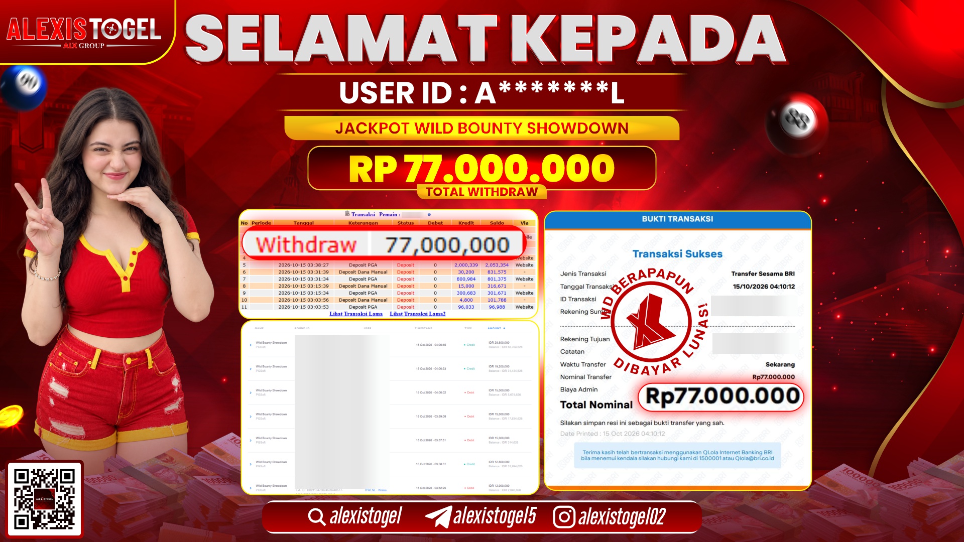 ALEXISTOGEL JACKPOT DI WILD BOUNTY SHOWDOWN RP.77.000.000,- LUNAS