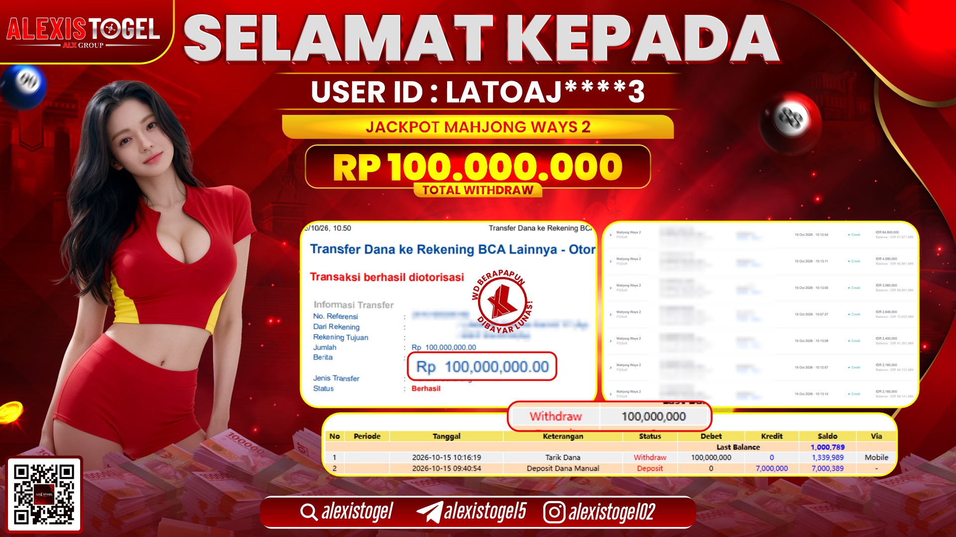 ALEXISTOGEL JACKPOT DI MAHJONG WAYS 2 RP.100.000.000,- LUNAS