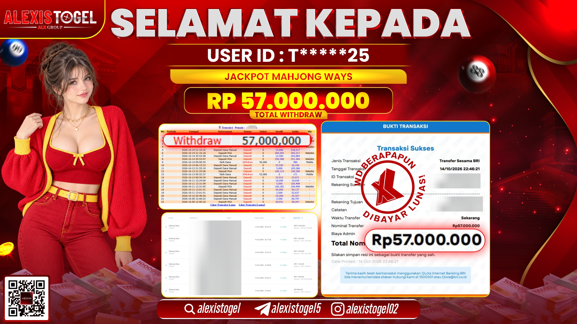 ALEXISTOGEL JACKPOT DI MAHJONG WAYS RP.57.000.000,- LUNAS