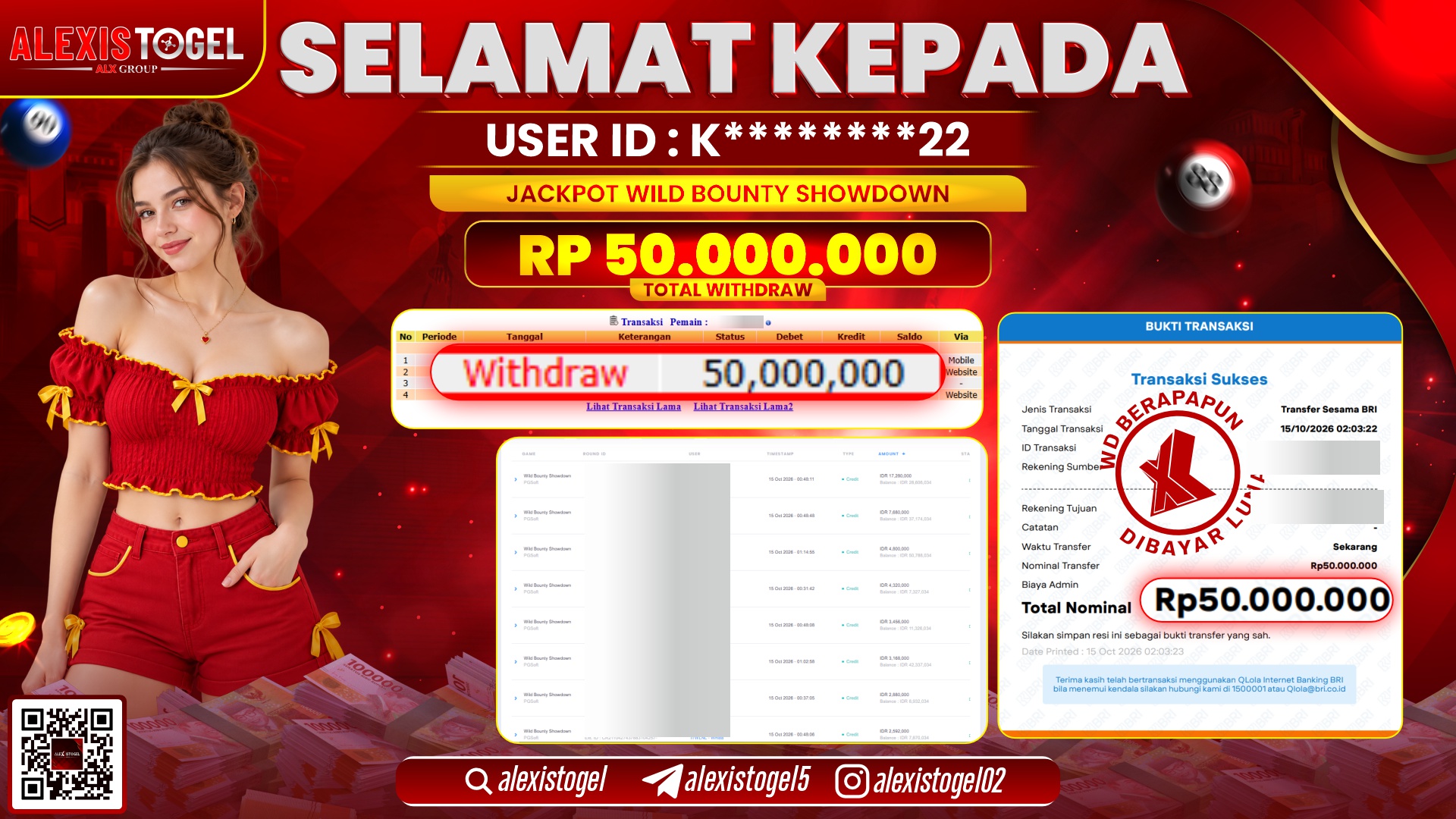 ALEXISTOGEL JACKPOT DI WILD BOUNTY SHOWDOWN RP.50.000.000,- LUNAS