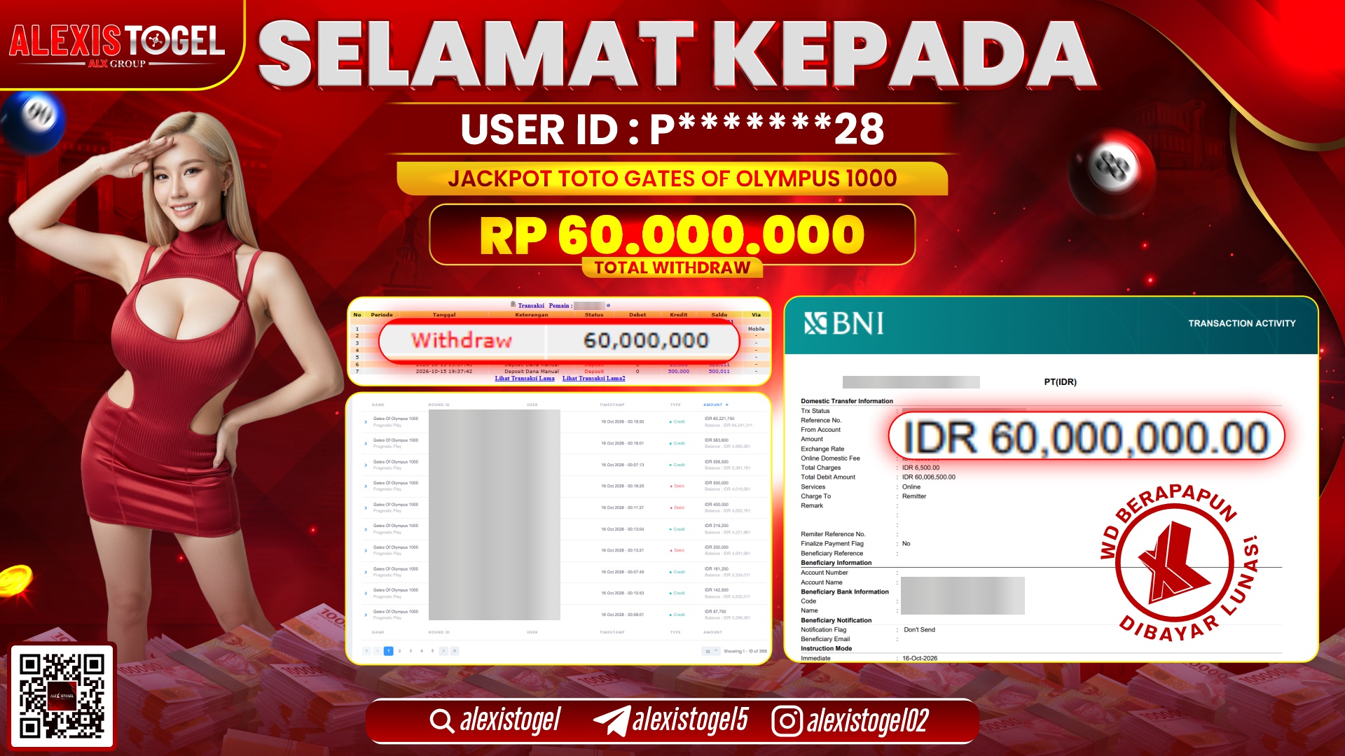 ALEXISTOGEL JACKPOT DI TOTO GATES OF OLYMPUS 1000 RP.60.000.000,- LUNAS