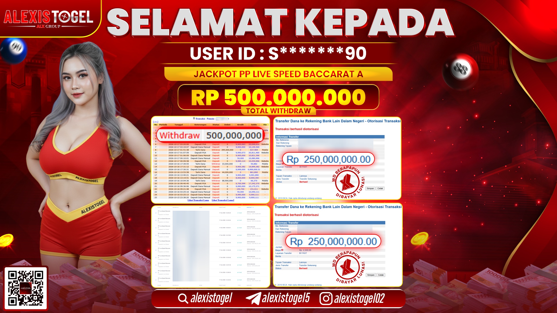 ALEXISTOGEL JACKPOT DI PP LIVE SPEED BACCARAT A RP.500.000.000,- LUNAS