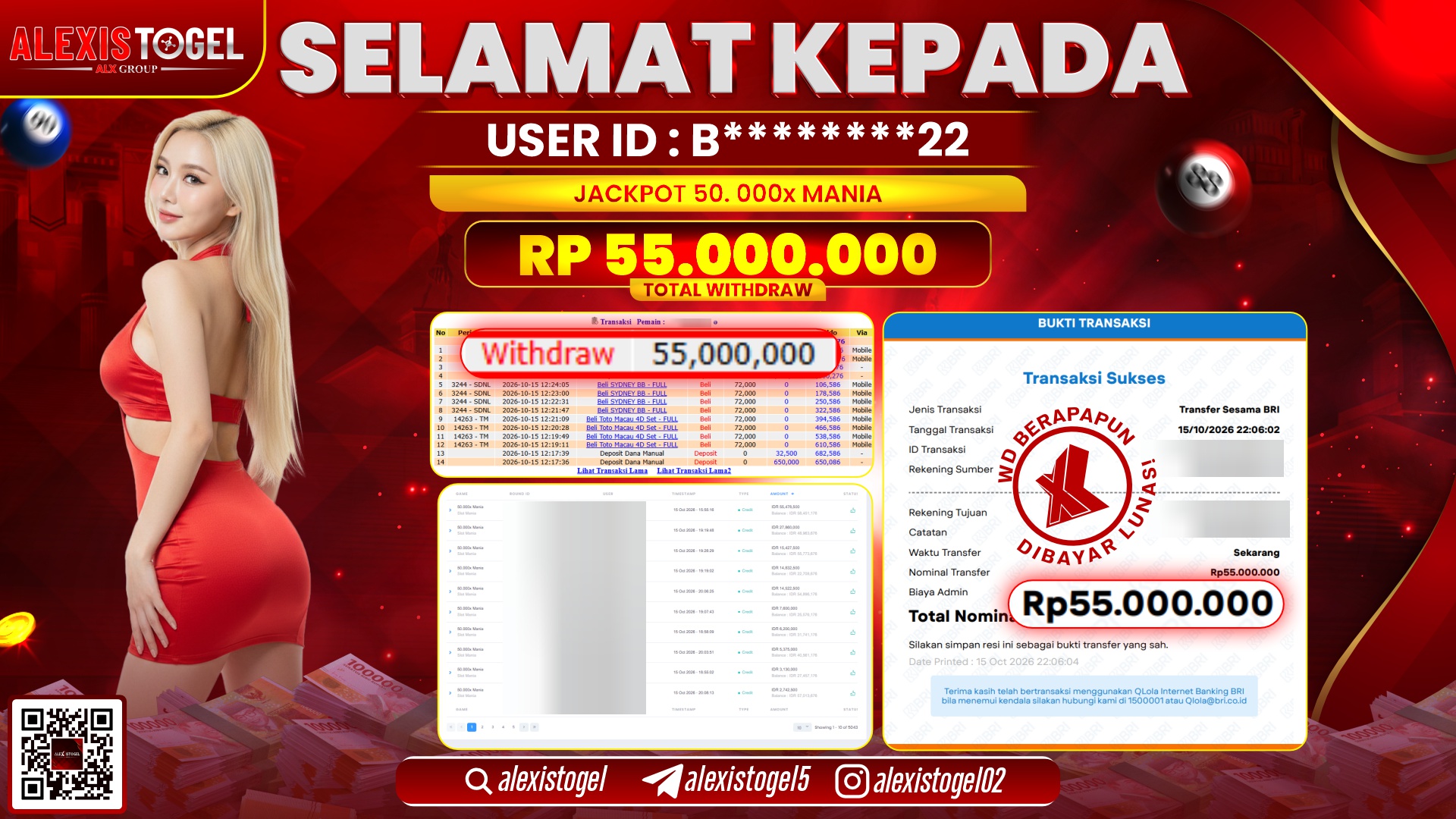 ALEXISTOGEL JACKPOT DI 50.000X MANIA RP.55.000.000,- LUNAS