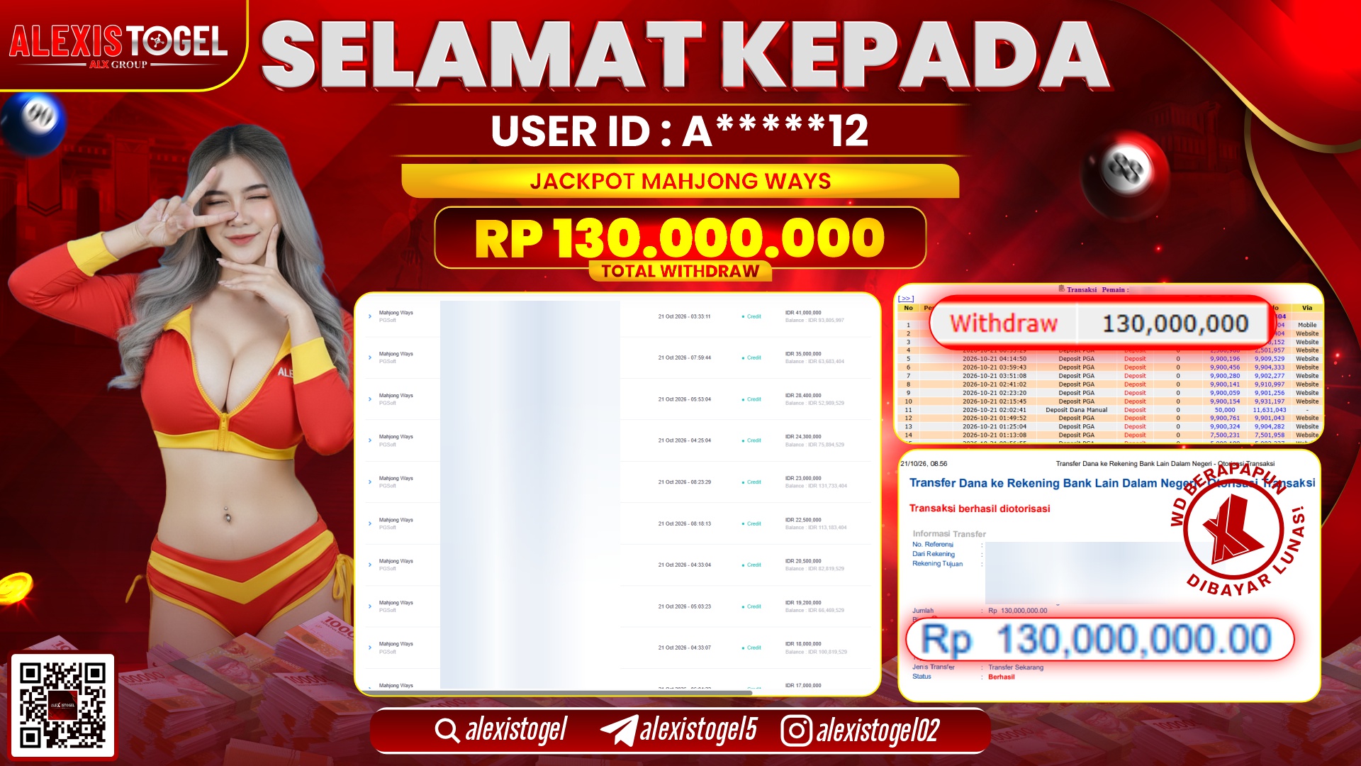 ALEXISTOGEL JACKPOT DI MAHJONG WAYS RP.130.000.000,- LUNAS