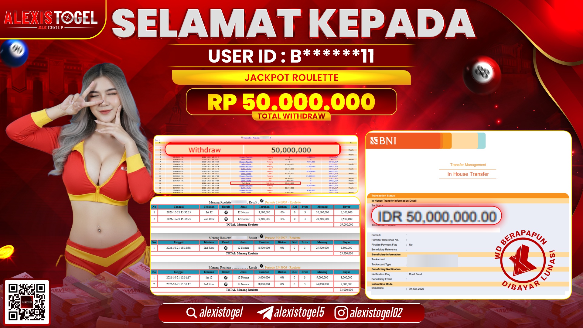 ALEXISTOGEL JACKPOT DI ROULETTE RP.50.000.000,- LUNAS