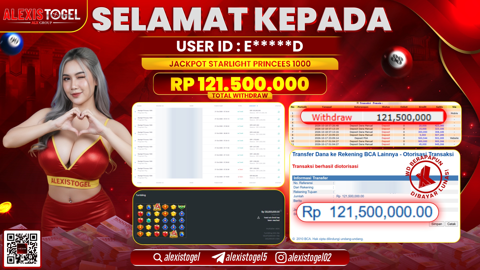 ALEXISTOGEL JACKPOT DI STARLIGHT PRINCESS 1000 RP.121.500.000,- LUNAS