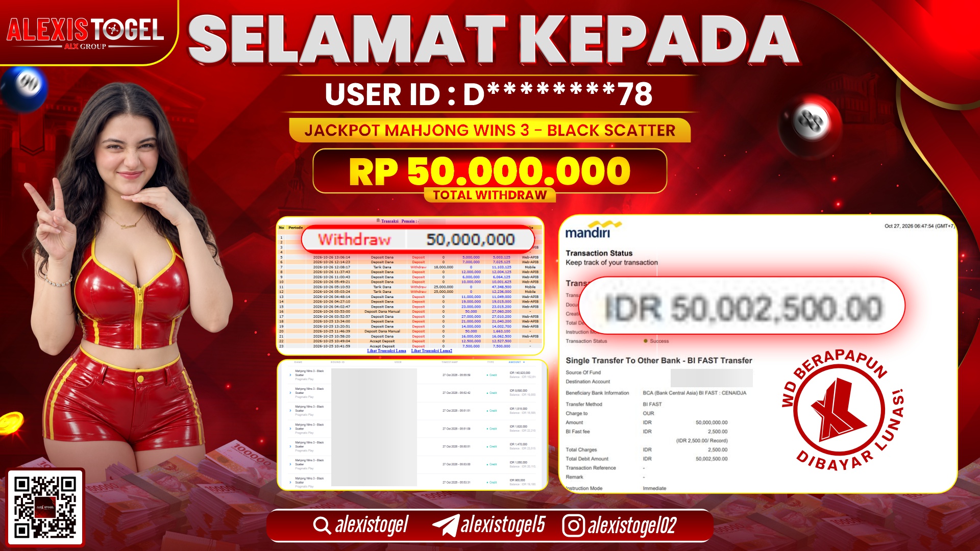 ALEXISTOGEL JACKPOT DI MAHJONG WINS 3 BLACK SCATTER RP.50.000.000,- LUNAS