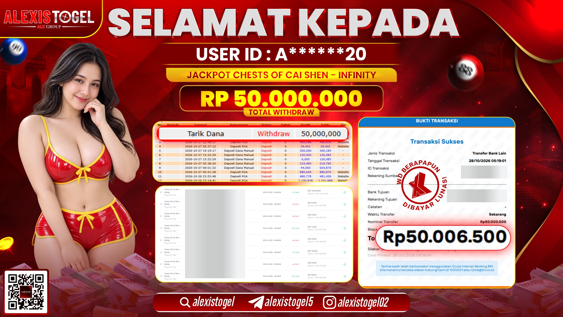 ALEXISTOGEL JACKPOT DI CHESTS OF CAI SHEN INFINITY RP.50.000.000,- LUNAS