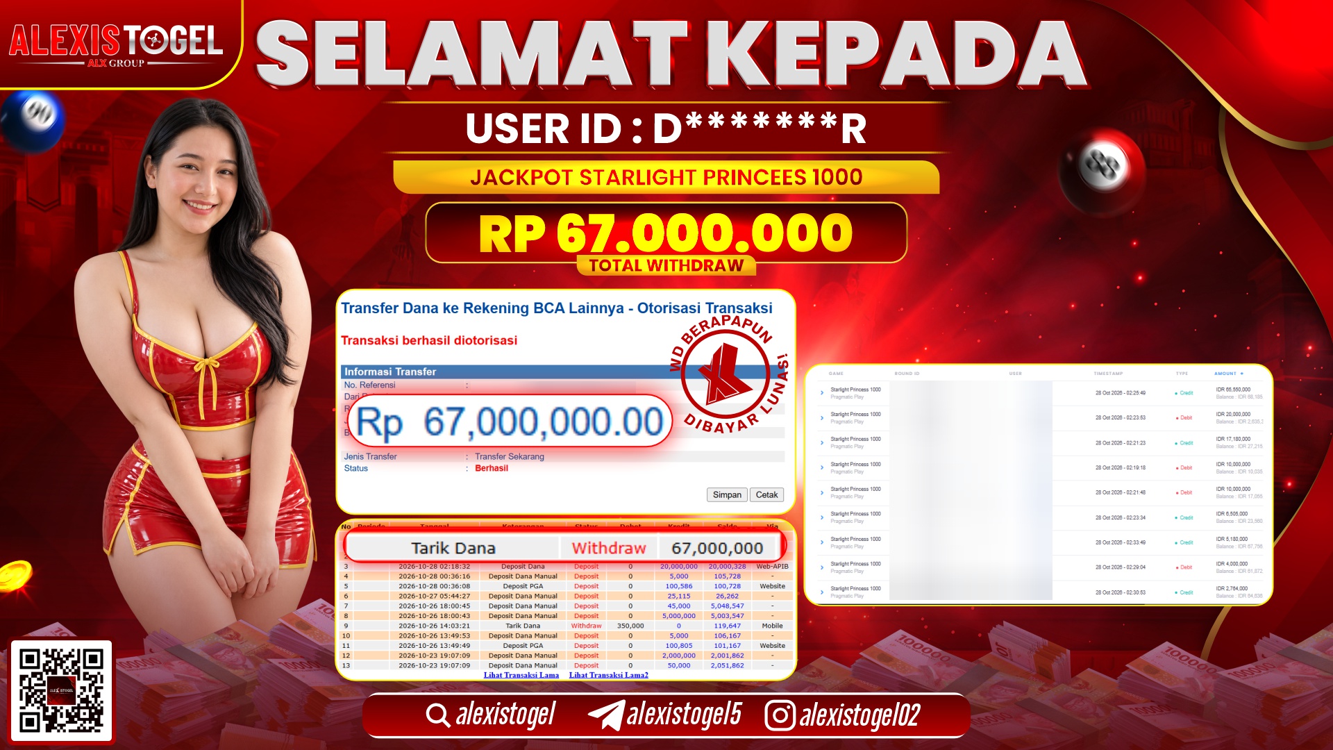 ALEXISTOGEL JACKPOT DI STARLIGHT PRINCESS 1000 RP.67.000.000,- LUNAS