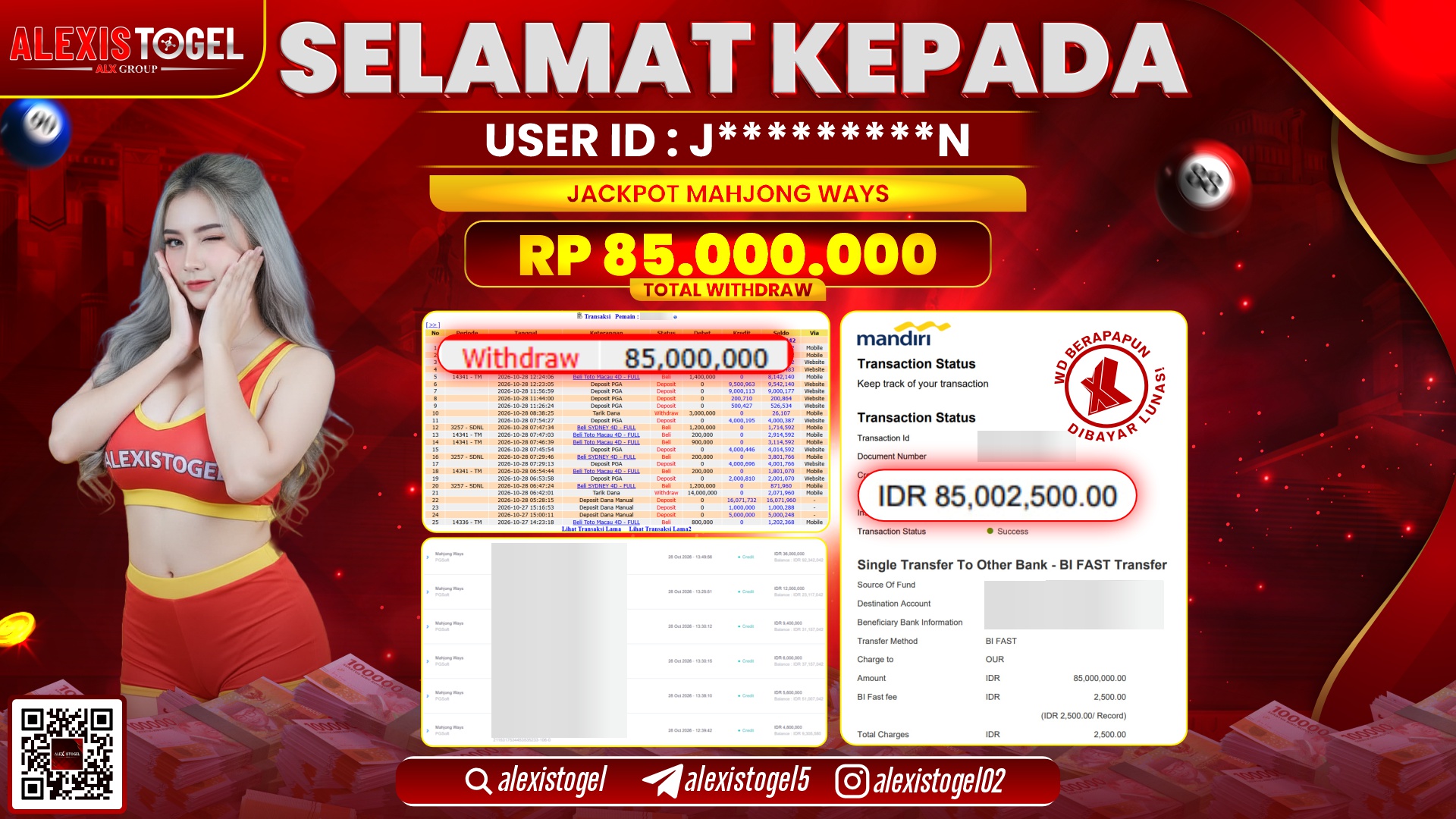 ALEXISTOGEL JACKPOT DI MAHJONG WAYS RP.85.000.000,- LUNAS